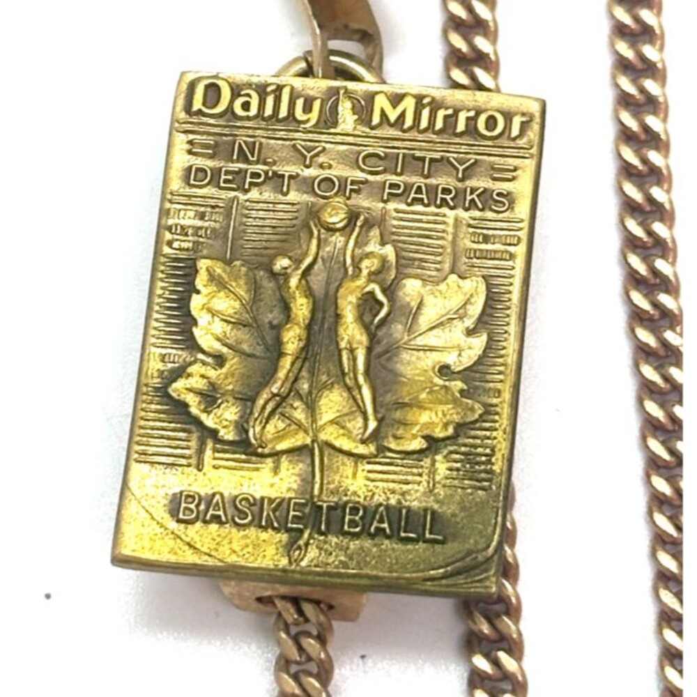 Vintage Anson Gold Filled Pocket Watch Chain 32" Daily Mirror Basketball NYC